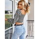 Long Sleeve Square Neck Crop Tops