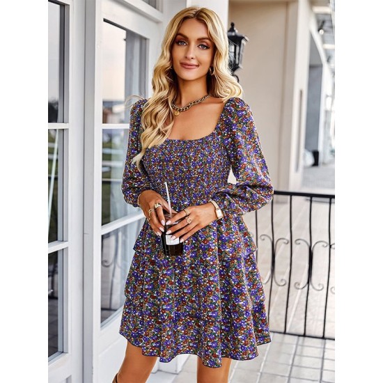 Autumn Square Neck Mini Dress