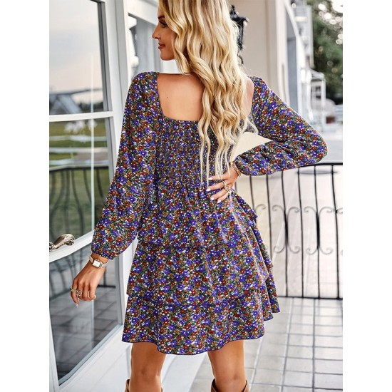 Autumn Square Neck Mini Dress