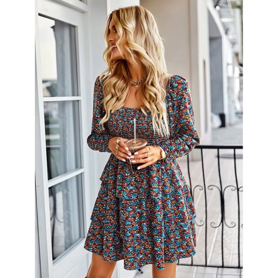 Autumn Square Neck Mini Dress