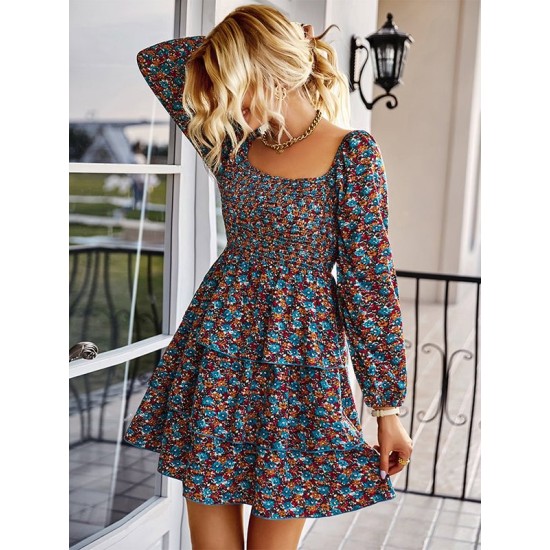 Autumn Square Neck Mini Dress