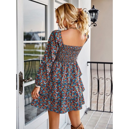 Autumn Square Neck Mini Dress