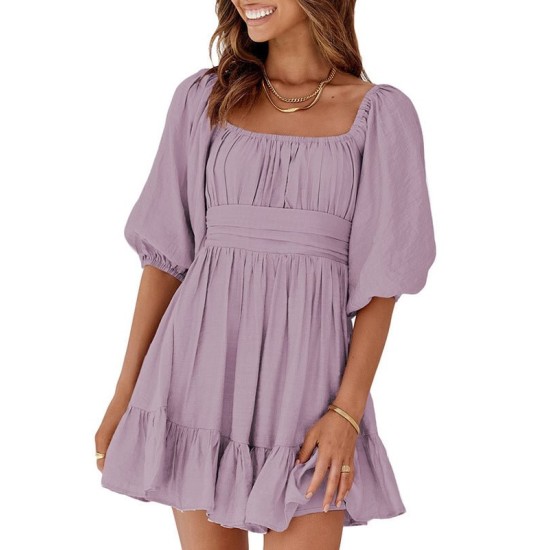 Bow Short Sleeves Mini Dress