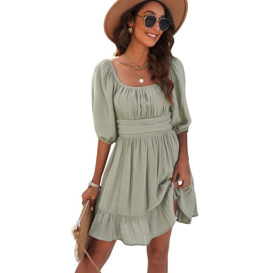 Bow Short Sleeves Mini Dress