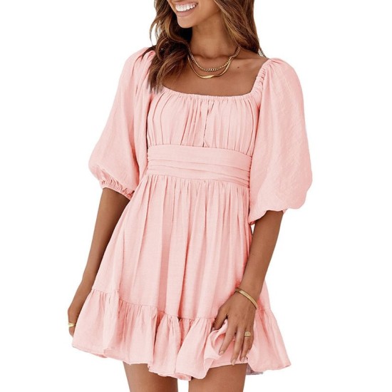 Bow Short Sleeves Mini Dress