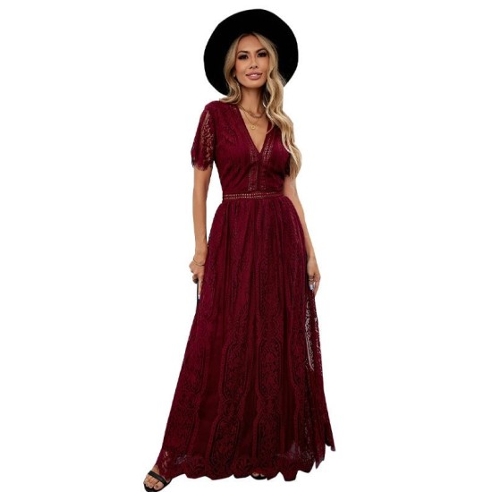 Lace V-Neck Evening Dress