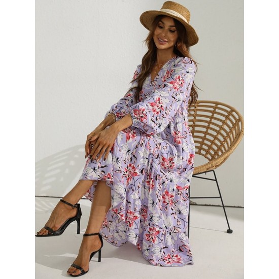 V-Neck Long Sleeve Maxi Dress