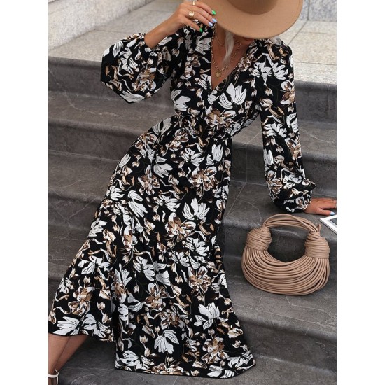 V-Neck Long Sleeve Maxi Dress