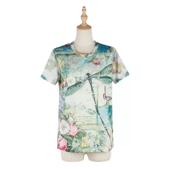 Casual Wrap Printed Round-Neck T-Shirt Top