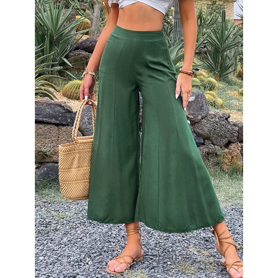 Casual High Waisted Wide Leg Solid Color  Pants