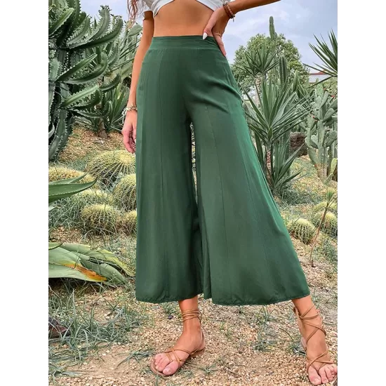 Casual High Waisted Wide Leg Solid Color  Pants