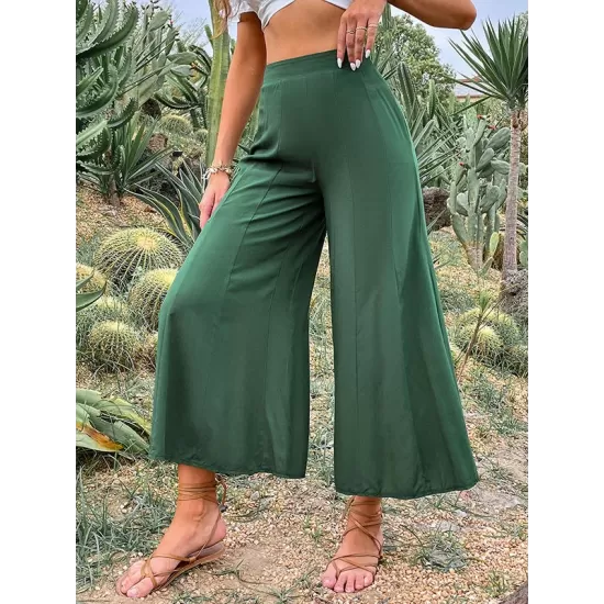 Casual High Waisted Wide Leg Solid Color  Pants