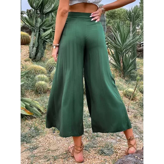 Casual High Waisted Wide Leg Solid Color  Pants