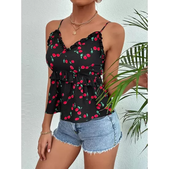 Wrap Printed Backless V-Neck Vest Top