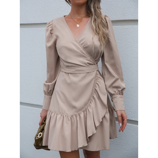 Casual Irregularity Solid Color V-Neck Dress