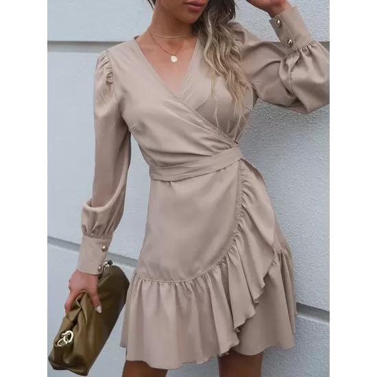 Casual Irregularity Solid Color V-Neck Dress