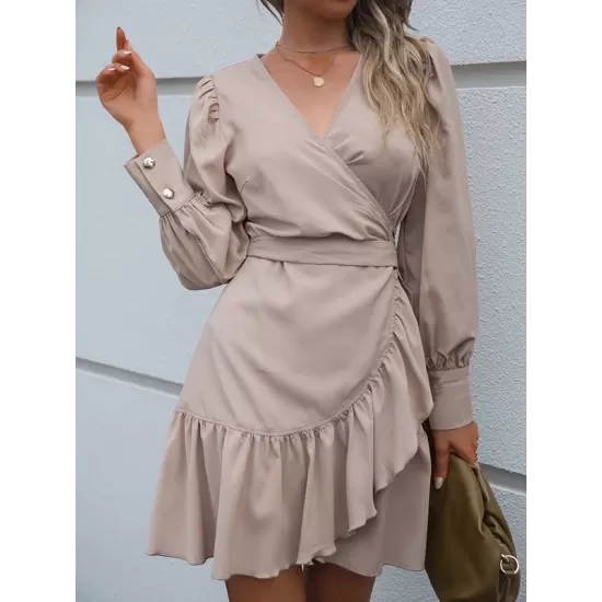 Casual Irregularity Solid Color V-Neck Dress