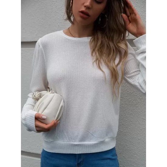 Casual Long Sleeves Backless Round-Neck T-Shirt