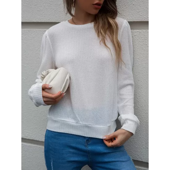 Casual Long Sleeves Backless Round-Neck T-Shirt