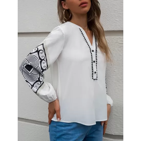 Casual Buckle Printed V-Neck T-Shirt