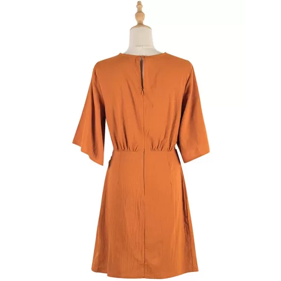 Casual Half Sleeves Solid Color V-Neck Dress