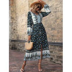 Bohemia A-Line Floral Printed V-Neck Dress