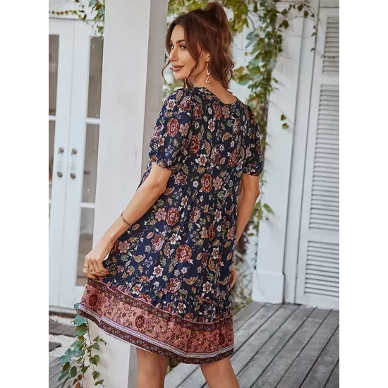 Bohemia High Waisted Floral V-Neck Dress