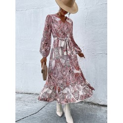 Bohemia Puff Sleeves Floral V-Neck Dress