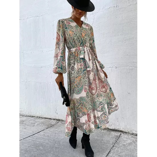 Bohemia Puff Sleeves Floral V-Neck Dress