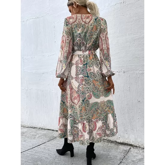 Bohemia Puff Sleeves Floral V-Neck Dress