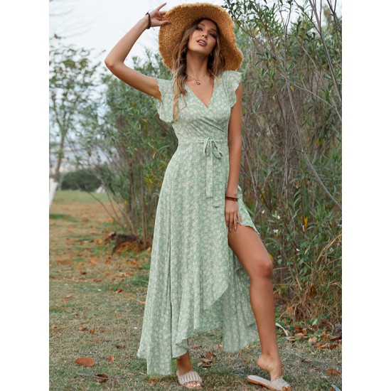 Vacation Irregularity Floral V-Neck Dress