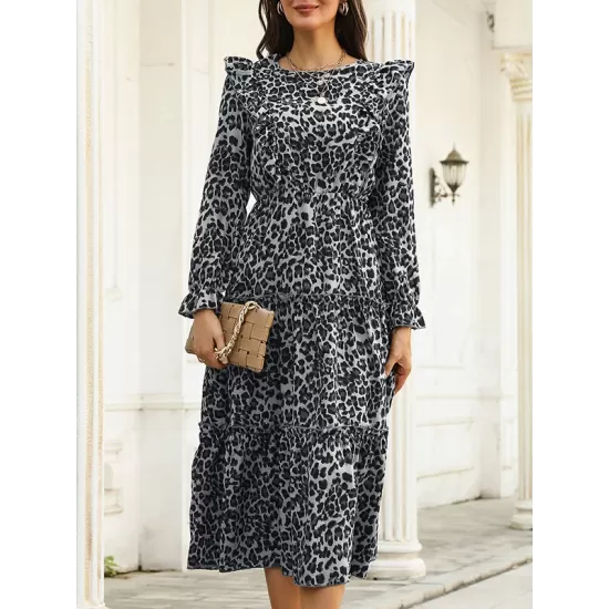 Bohemia Loose Leopard Round-Neck Dress