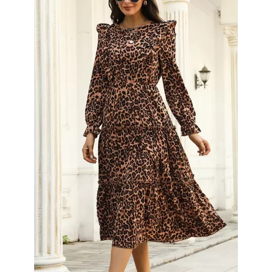 Bohemia Loose Leopard Round-Neck Dress