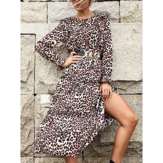 Bohemia Loose Leopard Round-Neck Dress