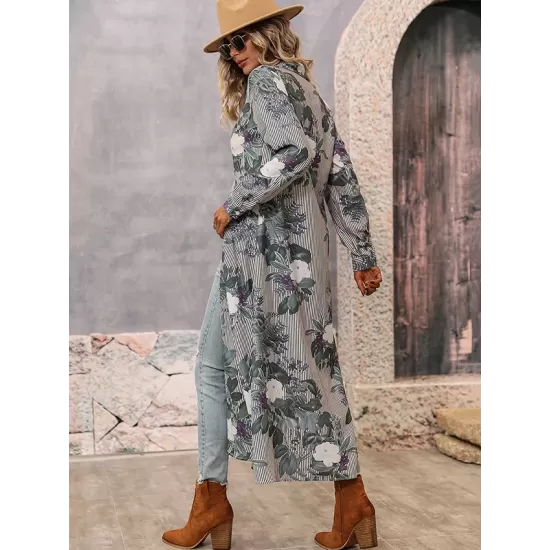 Casual Long Sleeves Floral Polo Dress