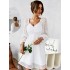 Vacation Puff Sleeves A-Line Solid V-Neck Dress