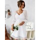 Vacation Puff Sleeves A-Line Solid V-Neck Dress