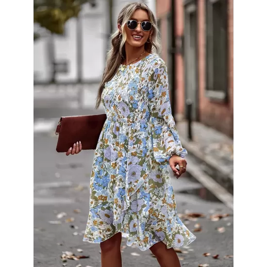 Bohemia Puff Sleeves Floral Dress