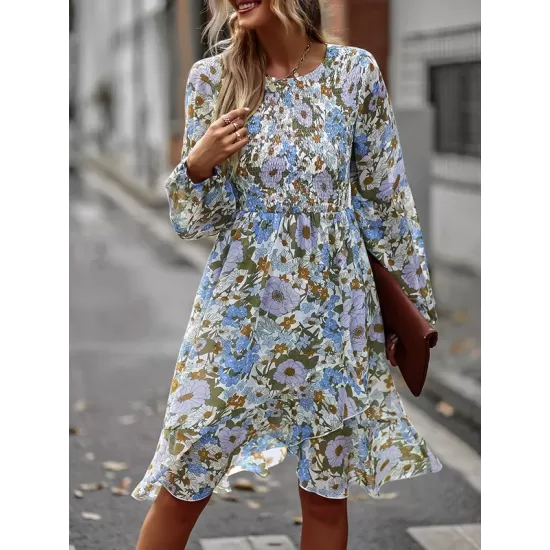 Bohemia Puff Sleeves Floral Dress