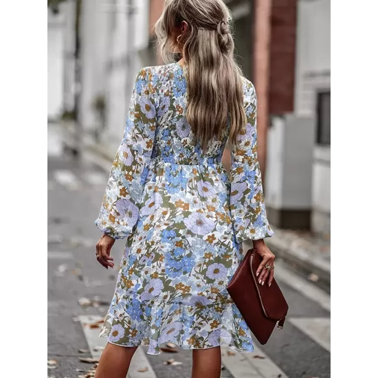 Bohemia Puff Sleeves Floral Dress