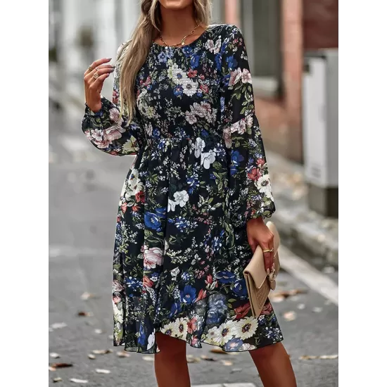 Bohemia Puff Sleeves Floral Dress