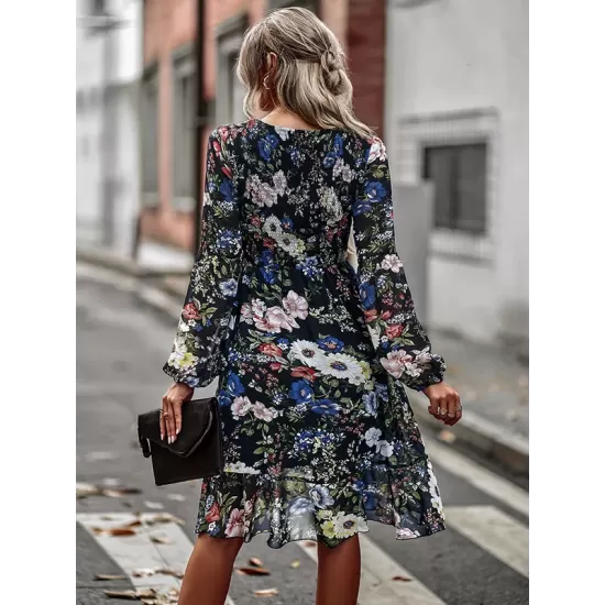 Bohemia Puff Sleeves Floral Dress