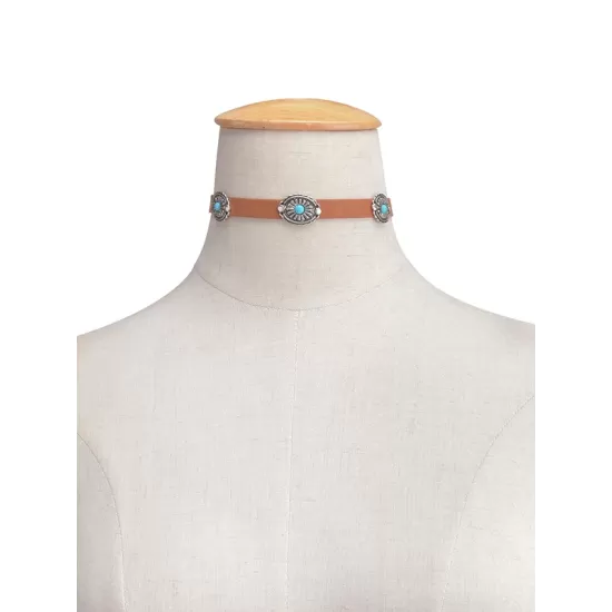 Bohemian Retro Simple Metal Flower Plate Turquoise Neck Chain Collar