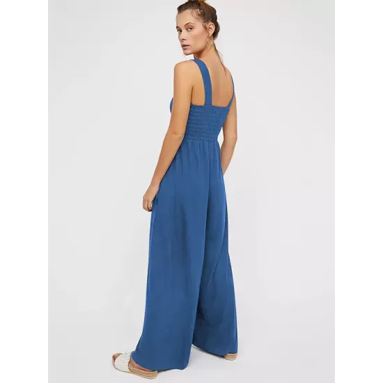 4 Colors Urban High Waisted Wide Leg Solid Color Jumpsuits Bottom