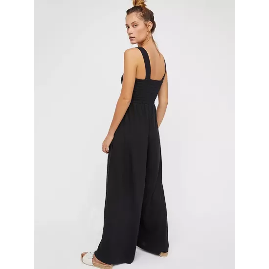 4 Colors Urban High Waisted Wide Leg Solid Color Jumpsuits Bottom