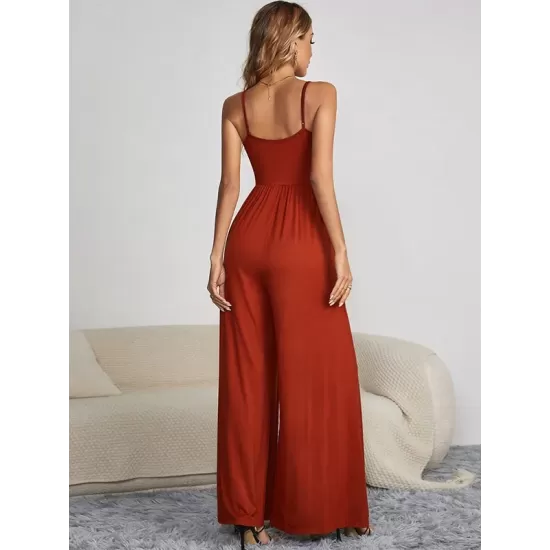 Vacation Sleeveless Solid Color Jumpsuit