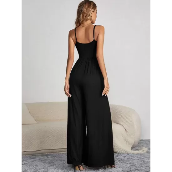 Vacation Sleeveless Solid Color Jumpsuit