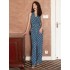 Casual Sleeveless Loose Lace-Up Printed V-Neck Jumpsuit