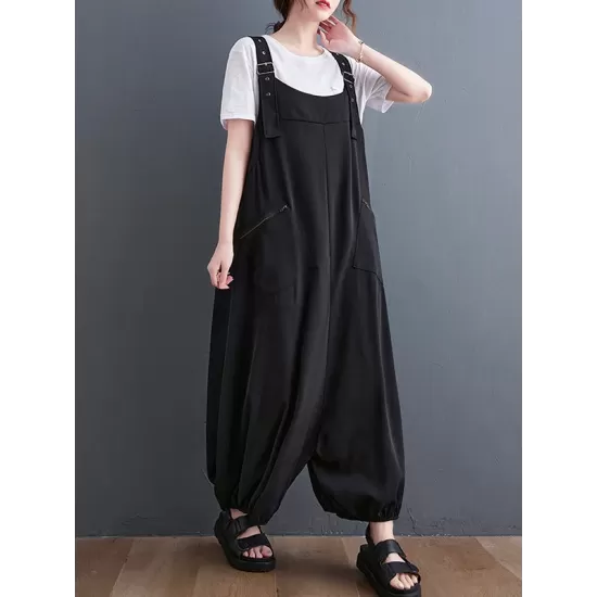 Loose Oversize Solid Color Zipper Jumpsuits Bottoms