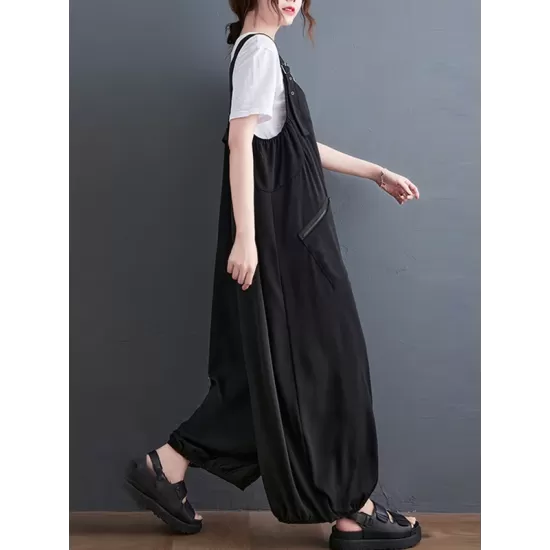 Loose Oversize Solid Color Zipper Jumpsuits Bottoms